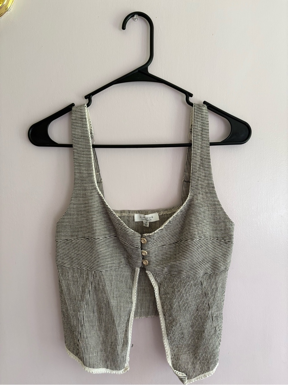 Knot Sisters Striped Button-Front Crop Cami - Black & White
